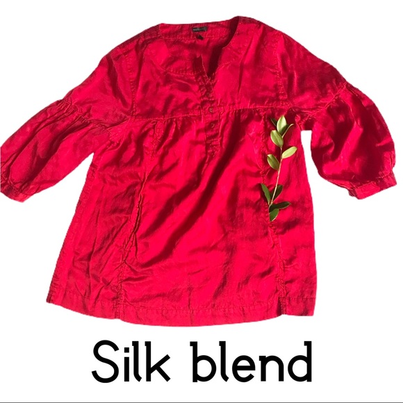 Silk Blend Tunic with Pockets and Lantern Sleeves - Picture 3 of 12